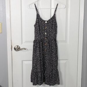 Japna Floral Print Black and White Sleeveless Mini Faux Button Sundress‎ Size XS